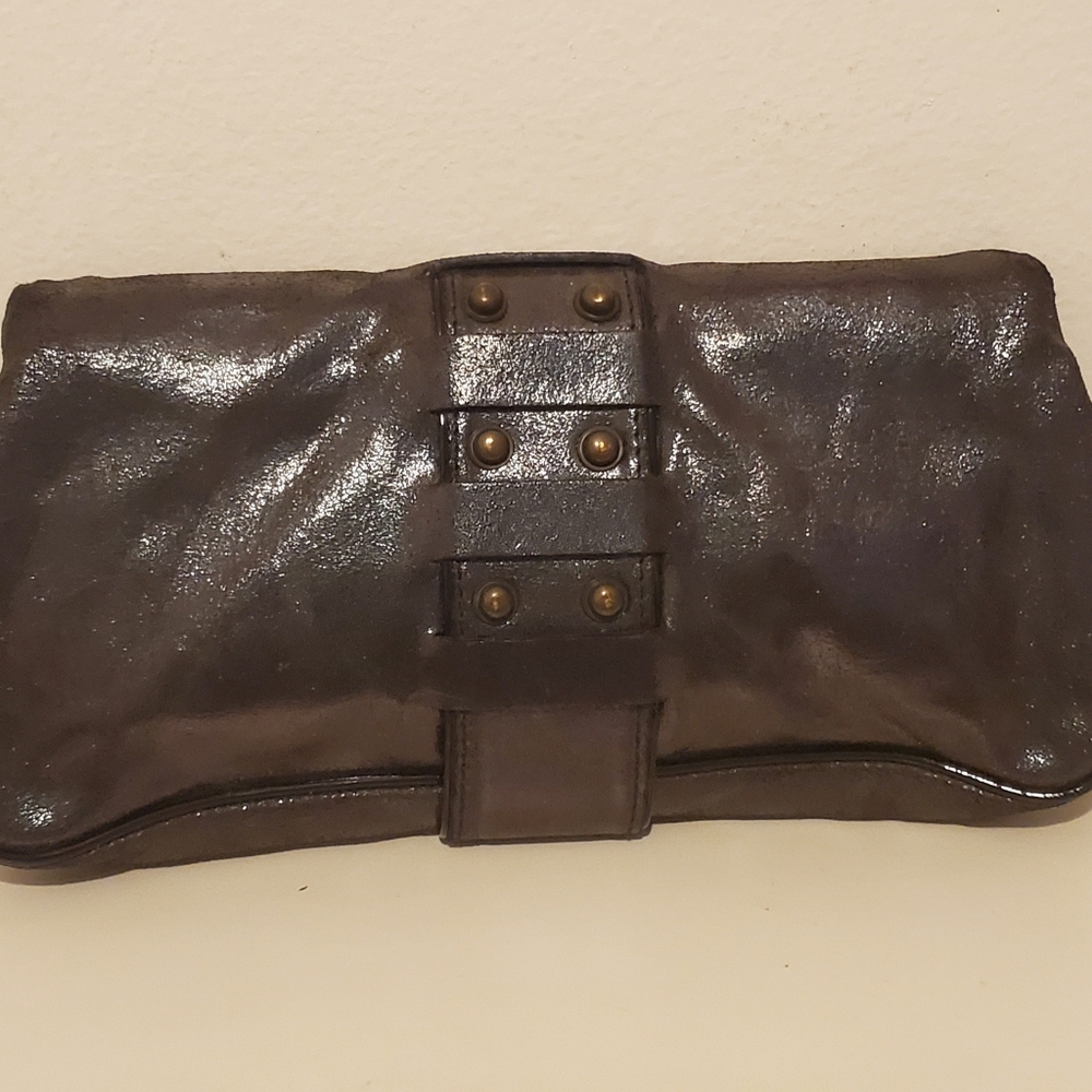 KALE Designer Leather Metallic Clutch